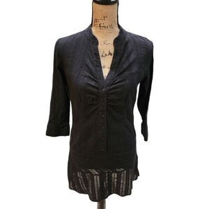 Ellemenno Tunic Top Womns SZ Med Y2K Sheer Embroidered Office Grunge Urban Retro